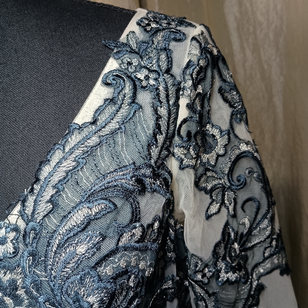 JJ’s House Dark Navy Chiffon Lace Beaded Gown – Size 10 - Picture 6 of 16
